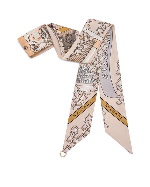 BVLGARI Yellow Silk Printed Scarf
