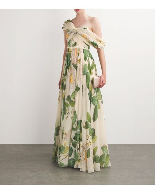 Giambattista Valli Metallic Silk Floral One-shoulder Gown