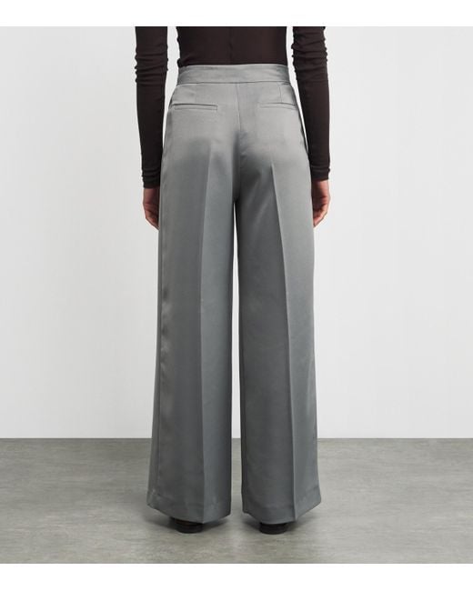 MAX&Co. Gray Satin Pleated Wide-Leg Trousers