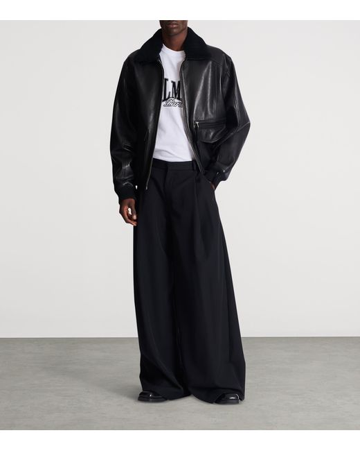 Balmain White Cotton Flocked Logo T-Shirt for men