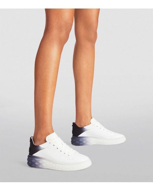 Jimmy Choo White Diamond Maxi Logo-embossed Leather And Woven Low-top Trainers