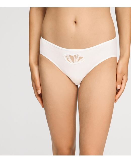Hanro White Cotton Lace-Detail Rosaria Briefs