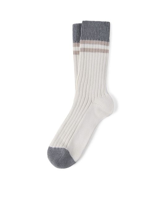 Brunello Cucinelli Gray Cotton Stripe Socks for men