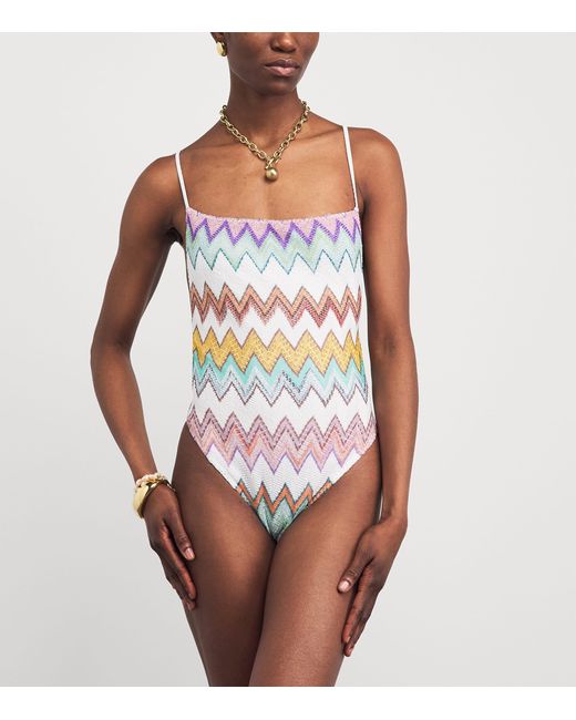 Missoni White Metallic-Thread Zigzag Swimsuit