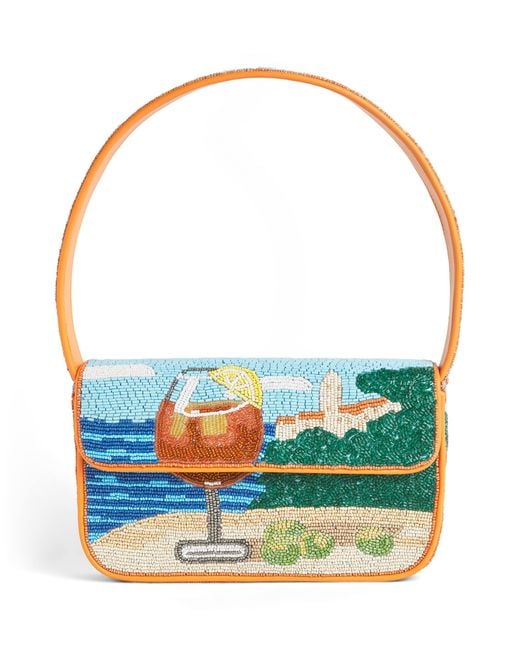 Staud Blue Beaded Tommy Shoulder Bag