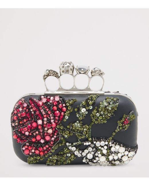 Alexander McQueen Metallic Leather Embellished Skull Knuckle Clutch Bag