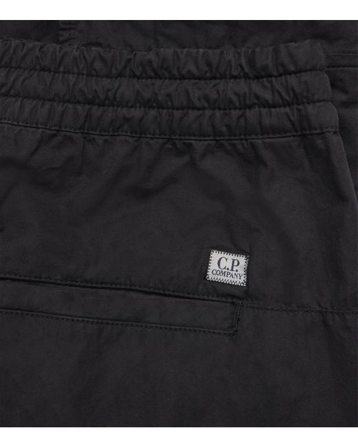 C P Company Black Cotton Microreps Cargo Trousers for men