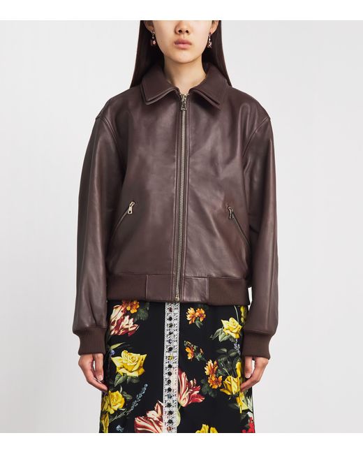 Alice + Olivia Brown Double-Layer Collins Leather Jacket