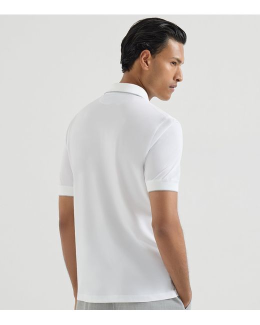 Brunello Cucinelli White Technical Zip-Up Polo Shirt for men