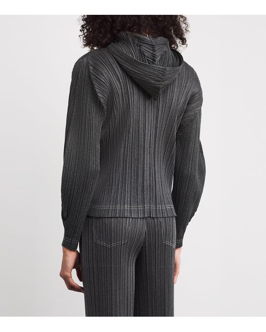 PLEATS PLEASE ISSEY MIYAKE ジップアップジャケット Pleats Please Issey Miyake Cotton Denim Zip-Up Jacket in Black | Lyst