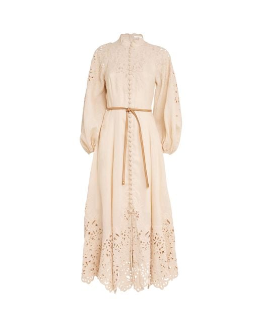 Zimmermann Broderie Anglaise Midi Dress in Natural | Lyst