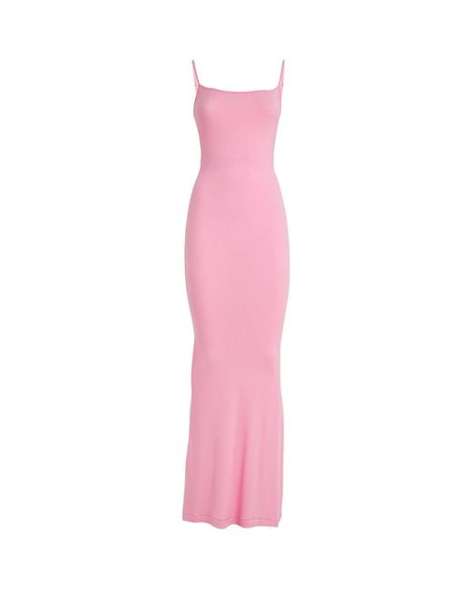 Skims Pink Soft Lounge Rib Long Slip Dress