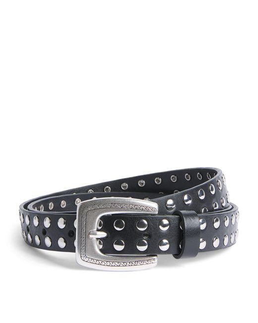 MOLEBO Black Leather Studded Western Belt for men