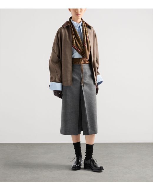 Prada Brown Wool Houndstooth Leather-Collar Jacket