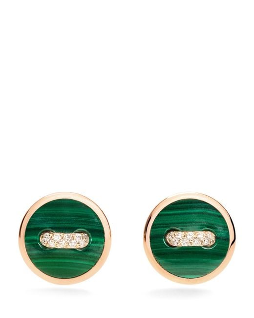 Pomellato Green Rose Gold, Diamond And Malachite Pom Pom Dot Earrings