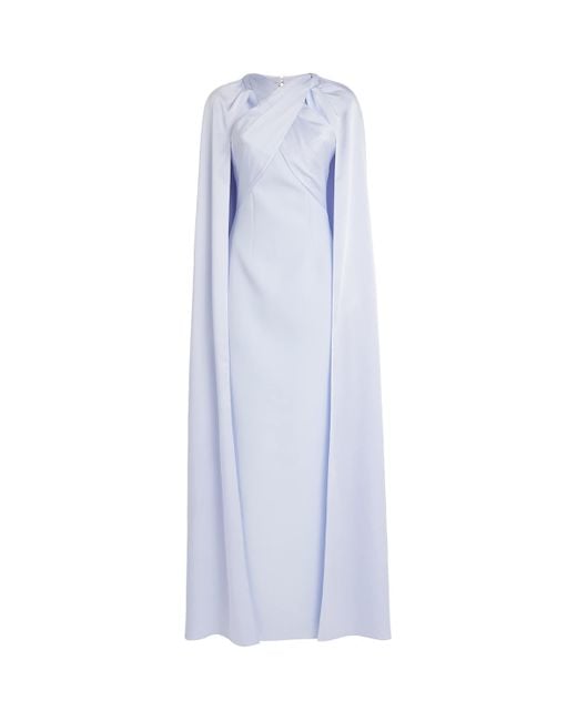 Safiyaa Blue Silk Ayse Cape Gown