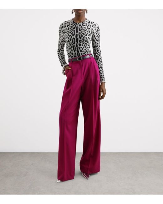 Dolce & Gabbana Red Stretch-Wool Wide-Leg Trousers