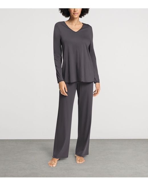 Hanro Gray Cotton-Silk Long-Sleeve Pyjamas