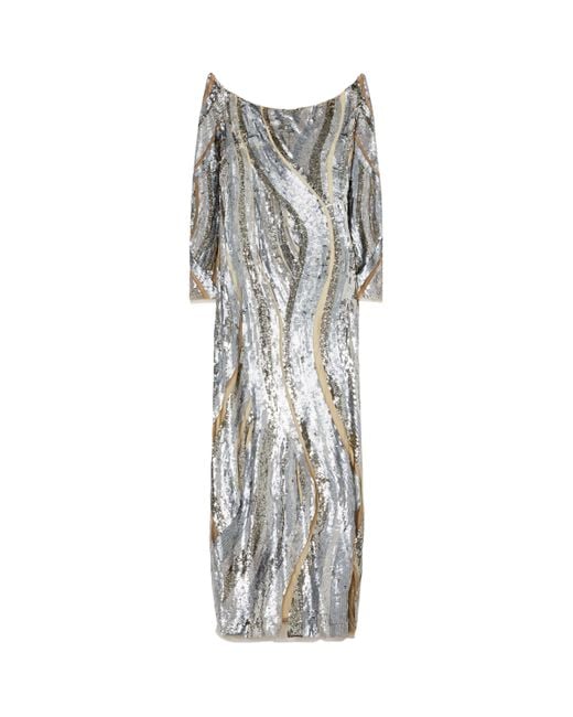 Marina Rinaldi Gray Tulle Embroidered Maxi Dress