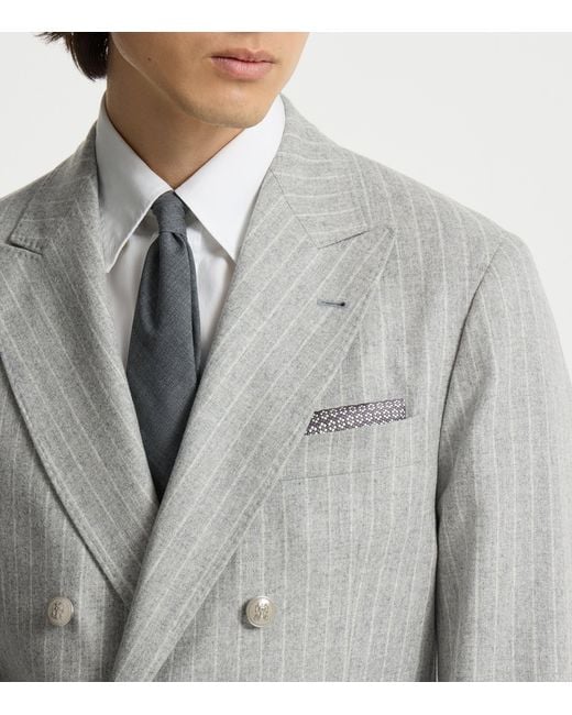 Brunello Cucinelli Black Silk Patterned Pocket Square for men