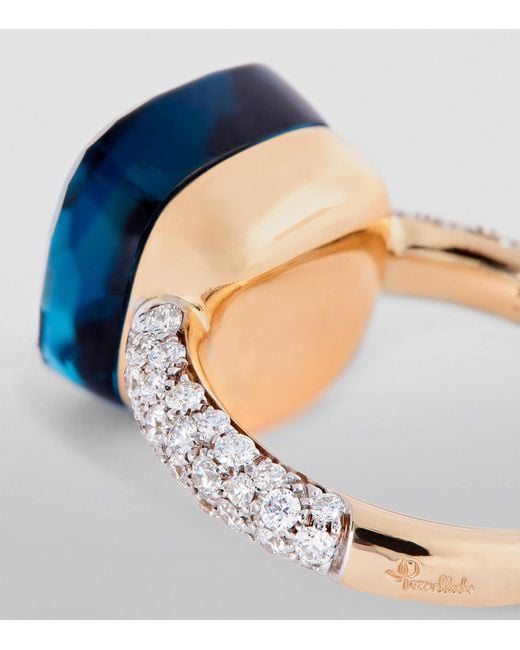 Pomellato Blue Diamond And London Topaz Nudo Ring