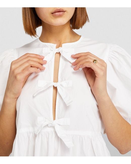 Ganni White Tie-detail Peplum Mini Dress