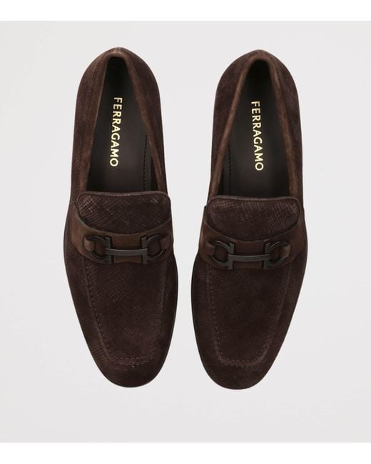 Ferragamo Brown Textured Suede Loafers