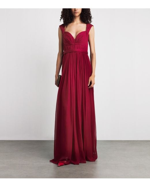 Pamella Roland Red Chiffon Plunge Gown