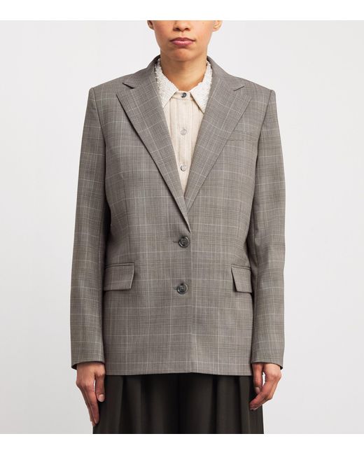 Maje Gray Wool-Blend Check Blazer