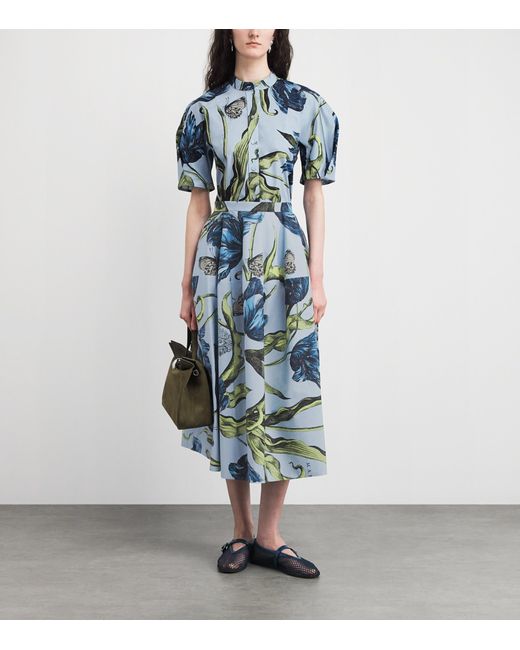 Erdem Blue Cotton Poplin Floral Blouse