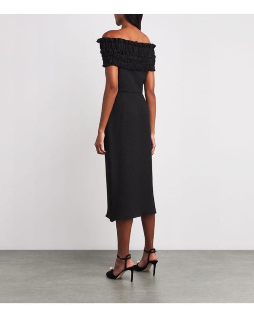 Edeline Lee Black Jacquard Off-The-Shoulder Philomena Midi Dress