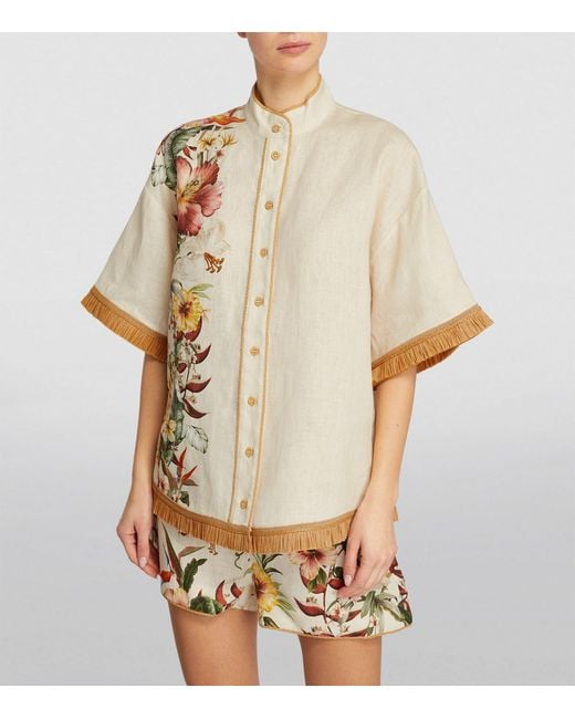 Zimmermann Natural Linen Floral Lexi Shirt