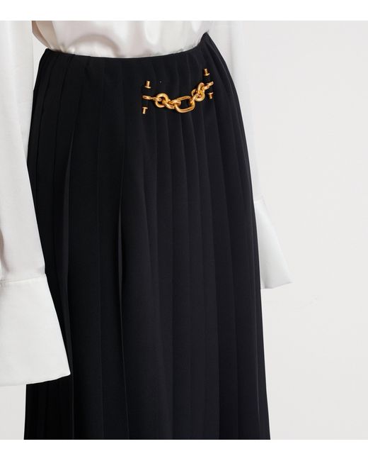 Balmain Black Chain-Detail Pleated Midi Skirt
