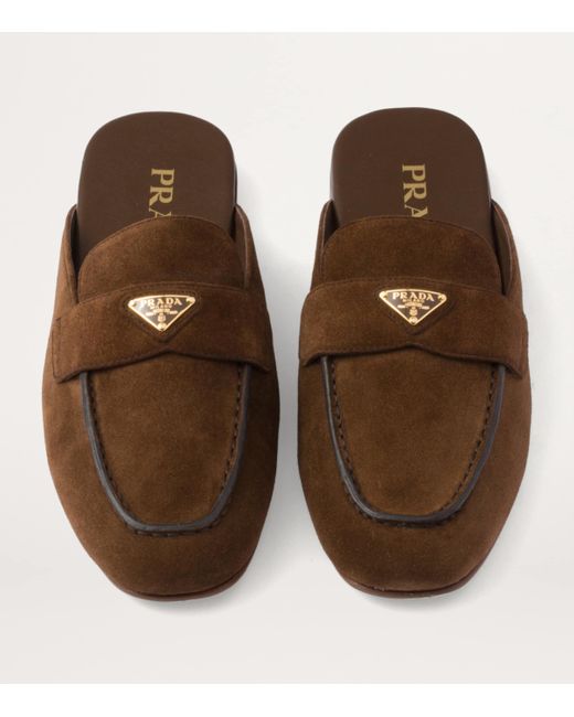 Prada Brown Suede Triangle Mules