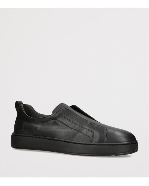 Santoni Black Leather Victory Sneakers for men