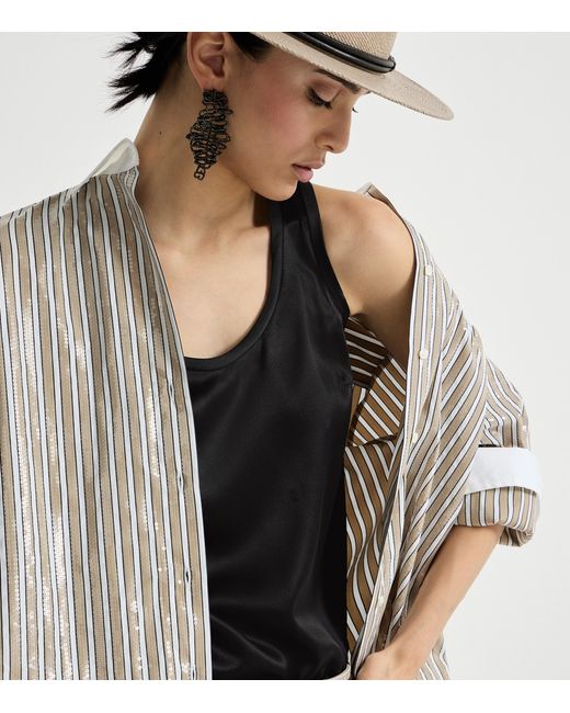 Brunello Cucinelli Black Stretch-Silk Reversible Tank Top