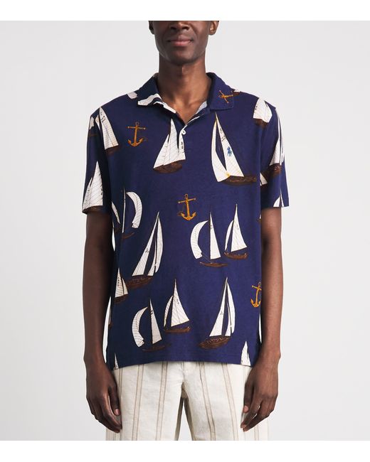 Polo Ralph Lauren Blue Linen-Cotton Sailboat Polo Shirt for men