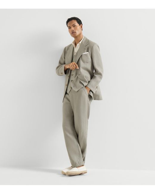 Brunello Cucinelli Gray Linen 3-Piece Suit for men