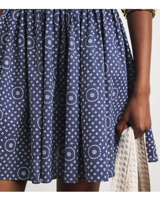 Matteau Blue Cotton Shirred Mini Dress