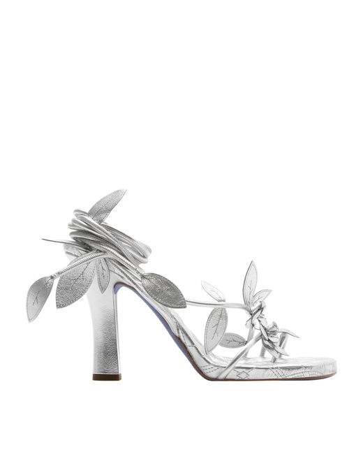 Burberry White Metallic Ivy Flora Heeled Sandals 105