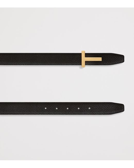 Tom Ford Black Leather T Icon Belt for men