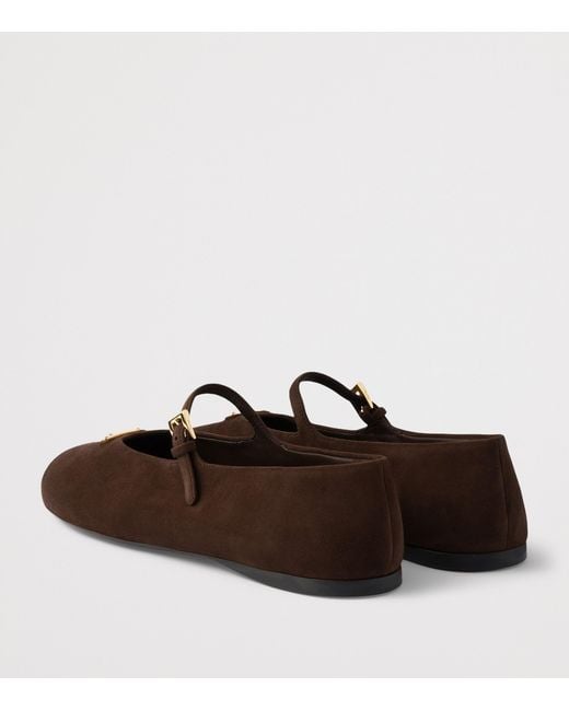 Prada Brown Suede Logo Ballet Flats