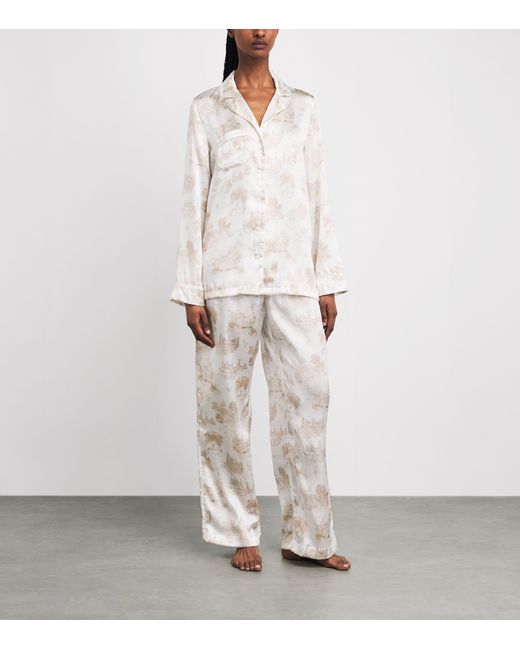 Derek Rose White Silk Toile Pyjama Set