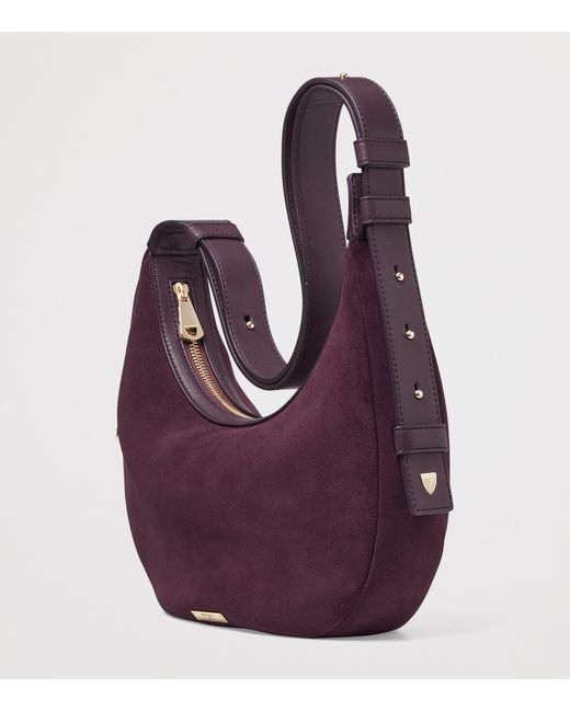 Aspinal Purple Small Leather Soho Crescent Shoulder Bag
