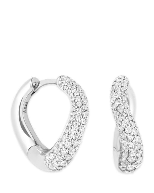 Astrid & Miyu White Rhodium-Plated And Crystal Wave Hoop Earrings