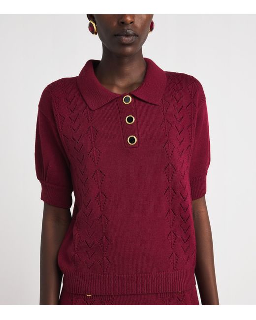 Alessandra Rich Red Virgin Wool Open-Knit Polo Shirt for men