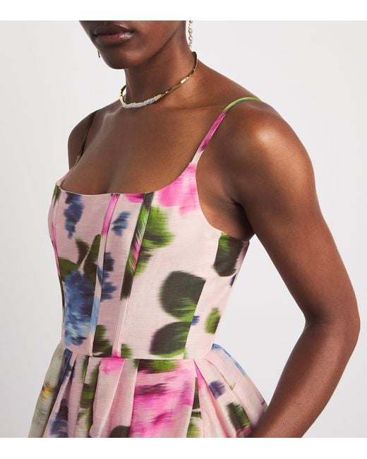 Carolina Herrera White Linen-Silk Floral Midi Dress