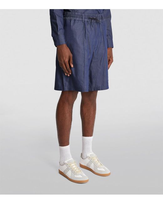 Emporio Armani Blue Cotton Chambray Shorts for men