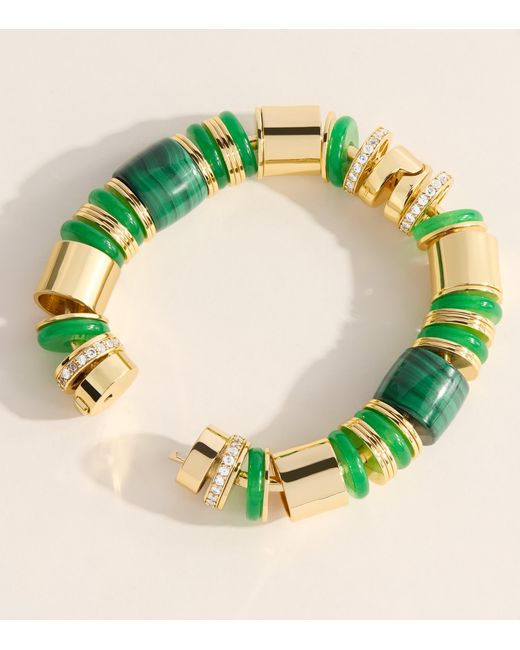 Eddie Borgo Green Plated Jade, Malachite And Pavé Crystal Keystone Bracelet