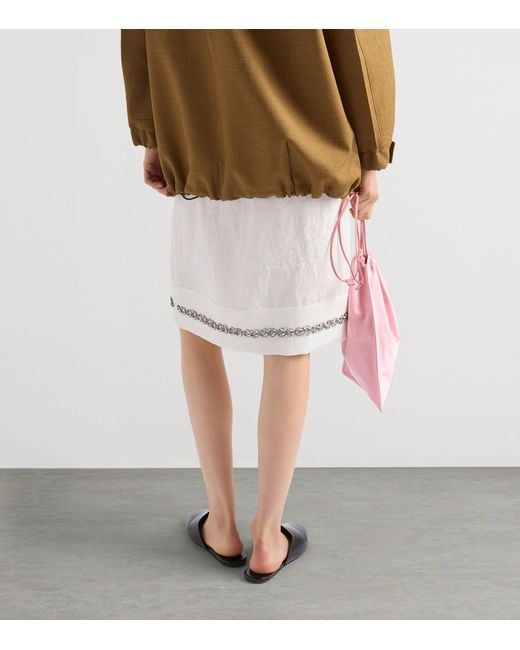Prada White Linen Embellished Midi Skirt